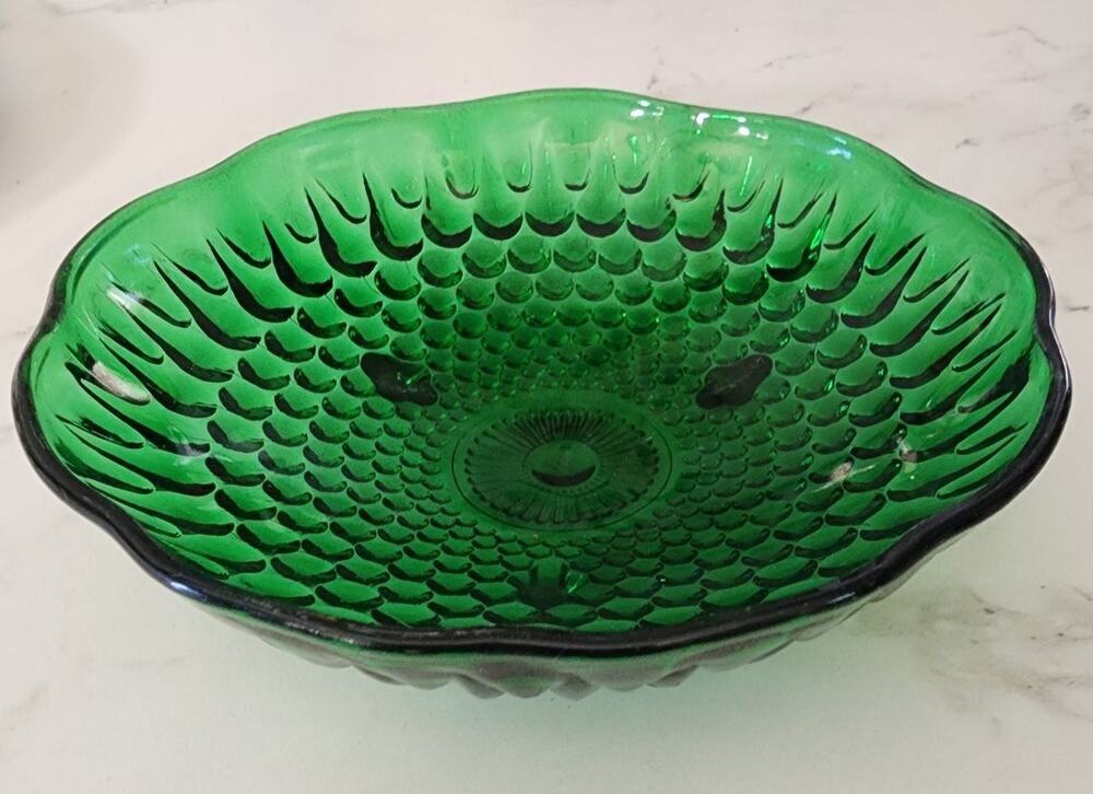 Anchor Hocking Forest Green Hobnail 6" 3-Toed Footed Bowl